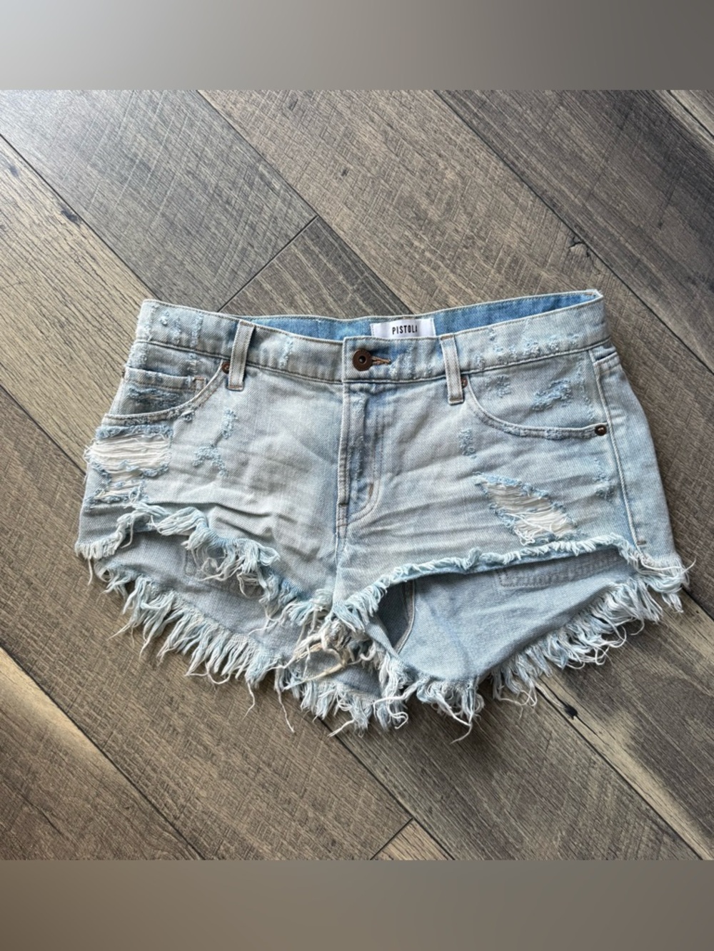 Pistola Light Blue Distressed Frayed Hem Denim Shorts Size 29
